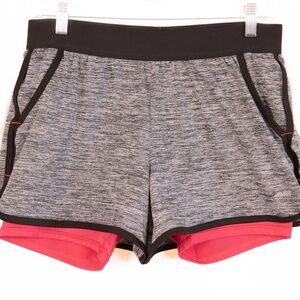 Avia 2 Layer Athletic Shorts, Heathered Black/Gray w/ Hot Pink Performance Fit